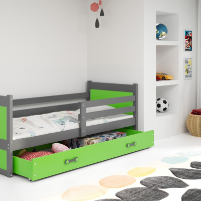Dětská postel s úložným prostorem s matrací 80x190 FERGUS - grafit / zelená