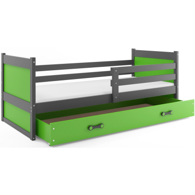 Dětská postel s úložným prostorem s matrací 80x190 FERGUS - grafit / zelená