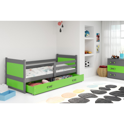 Dětská postel s úložným prostorem bez matrace 80x190 FERGUS - grafit / zelená