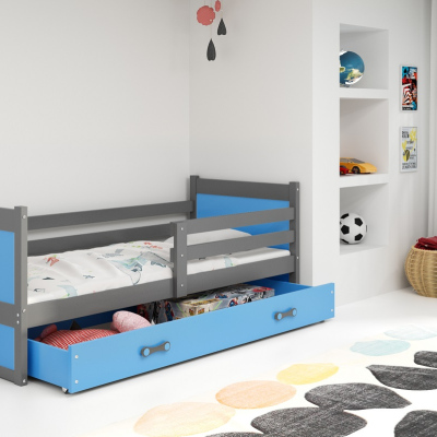 Dětská postel s úložným prostorem bez matrace 80x190 FERGUS - grafit / modrá