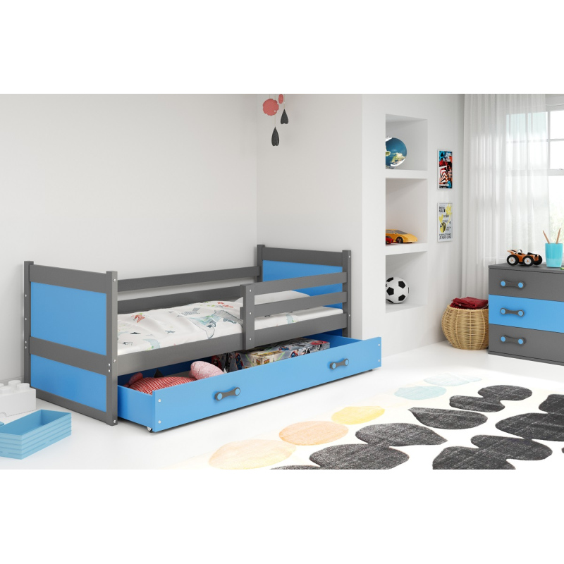 Dětská postel s úložným prostorem bez matrace 80x190 FERGUS - grafit / modrá