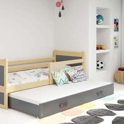 Dětská postel s přistýlkou a matracemi 90x200 FERGUS - borovice / grafit