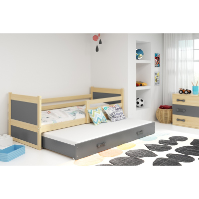 Dětská postel s přistýlkou a matracemi 90x200 FERGUS - borovice / grafit