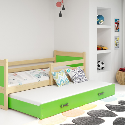Dětská postel s přistýlkou bez matrací 90x200 FERGUS - borovice / zelená