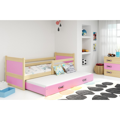 Dětská postel s přistýlkou bez matrací 90x200 FERGUS - borovice / růžová