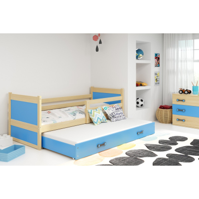 Dětská postel s přistýlkou bez matrací 90x200 FERGUS - borovice / modrá