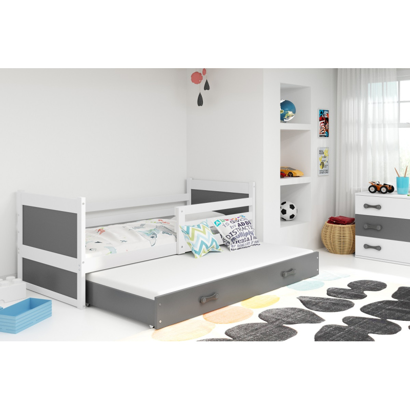 Dětská postel s přistýlkou a matracemi 90x200 FERGUS - bílá / grafit