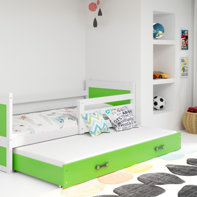 Dětská postel s přistýlkou a matracemi 90x200 FERGUS - bílá / zelená