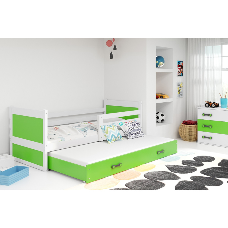 Dětská postel s přistýlkou a matracemi 90x200 FERGUS - bílá / zelená