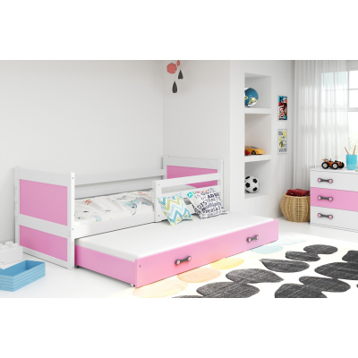 Dětská postel s přistýlkou a matracemi 90x200 FERGUS - bílá / růžová