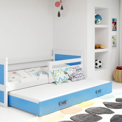 Dětská postel s přistýlkou bez matrací 90x200 FERGUS - bílá / modrá