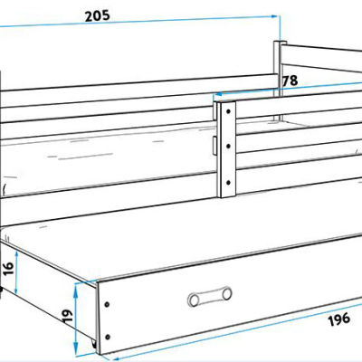 Dětská postel s přistýlkou bez matrací 90x200 FERGUS - bílá / grafit