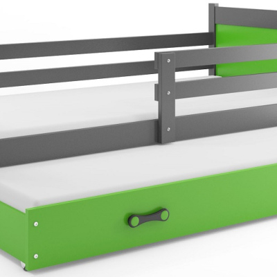 Dětská postel s přistýlkou a matracemi 90x200 FERGUS - grafit / zelená