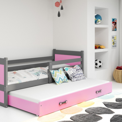 Dětská postel s přistýlkou bez matrací 90x200 FERGUS - grafit / růžová