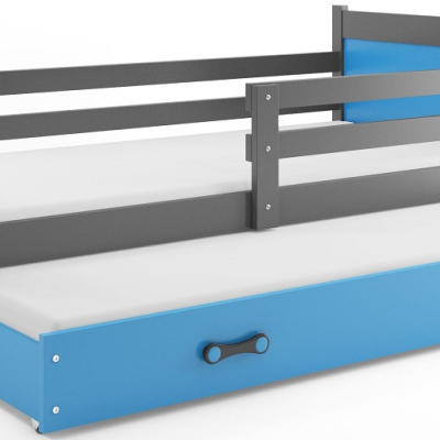 Dětská postel s přistýlkou bez matrací 90x200 FERGUS - grafit / modrá