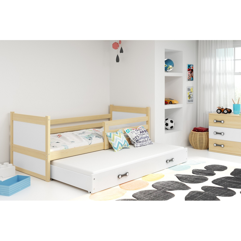 Dětská postel s přistýlkou bez matrací 80x190 FERGUS - borovice / bílá