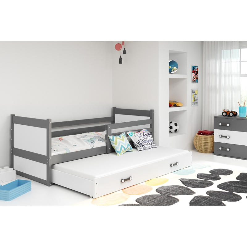 Dětská postel s přistýlkou a matracemi 80x190 FERGUS - grafit / bílá