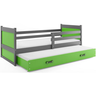 Dětská postel s přistýlkou a matracemi 80x190 FERGUS - grafit / zelená