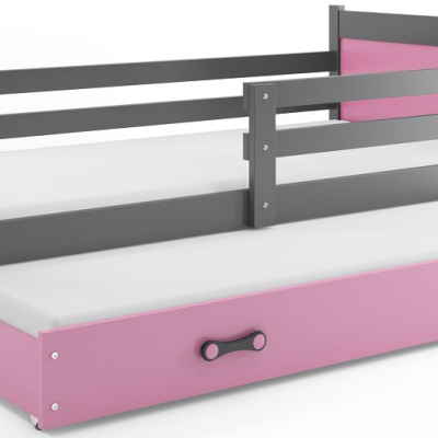 Dětská postel s přistýlkou bez matrací 80x190 FERGUS - grafit / růžová