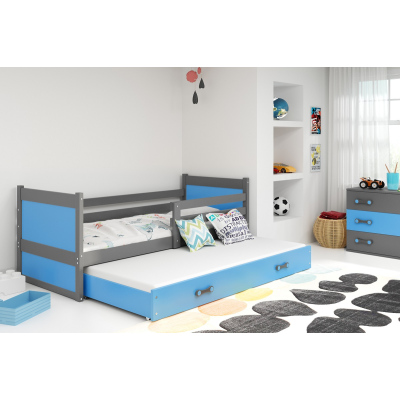 Dětská postel s přistýlkou a matracemi 80x190 FERGUS - grafit / modrá