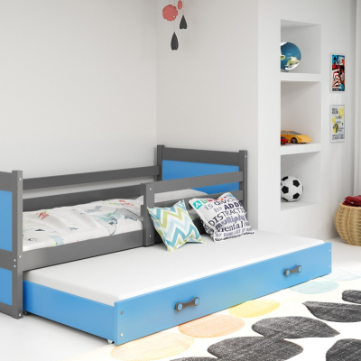 Dětská postel s přistýlkou bez matrací 80x190 FERGUS - grafit / modrá