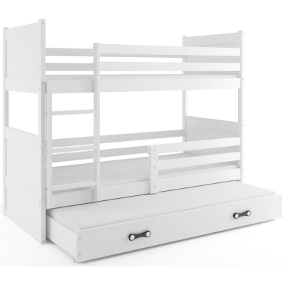 Dětská patrová postel s přistýlkou a matracemi 90x200 FERGUS - bílá