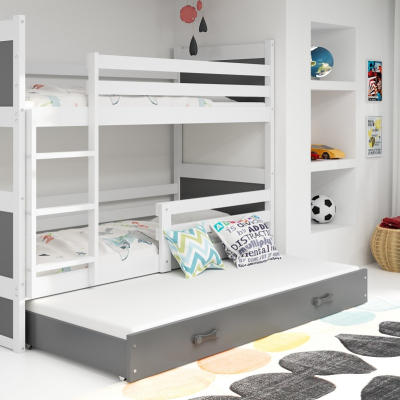 Dětská patrová postel s přistýlkou bez matrací 90x200 FERGUS - bílá / grafit