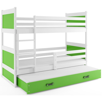 Dětská patrová postel s přistýlkou a matracemi 90x200 FERGUS - bílá / zelená
