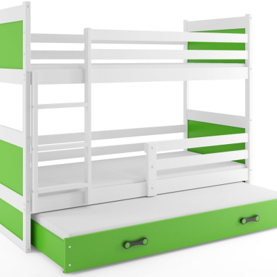 Dětská patrová postel s přistýlkou bez matrací 90x200 FERGUS - bílá / zelená