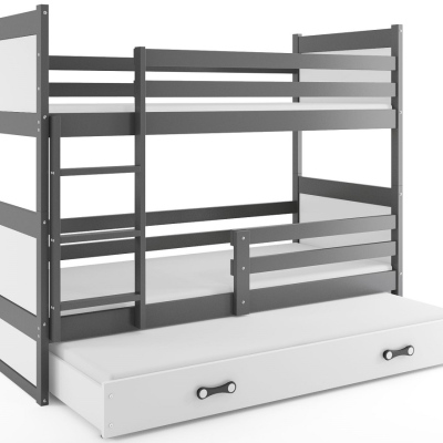 Dětská patrová postel s přistýlkou bez matrací 90x200 FERGUS - grafit / bílá