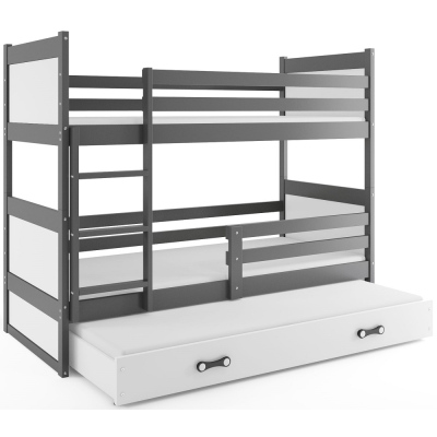 Dětská patrová postel s přistýlkou bez matrací 90x200 FERGUS - grafit / bílá