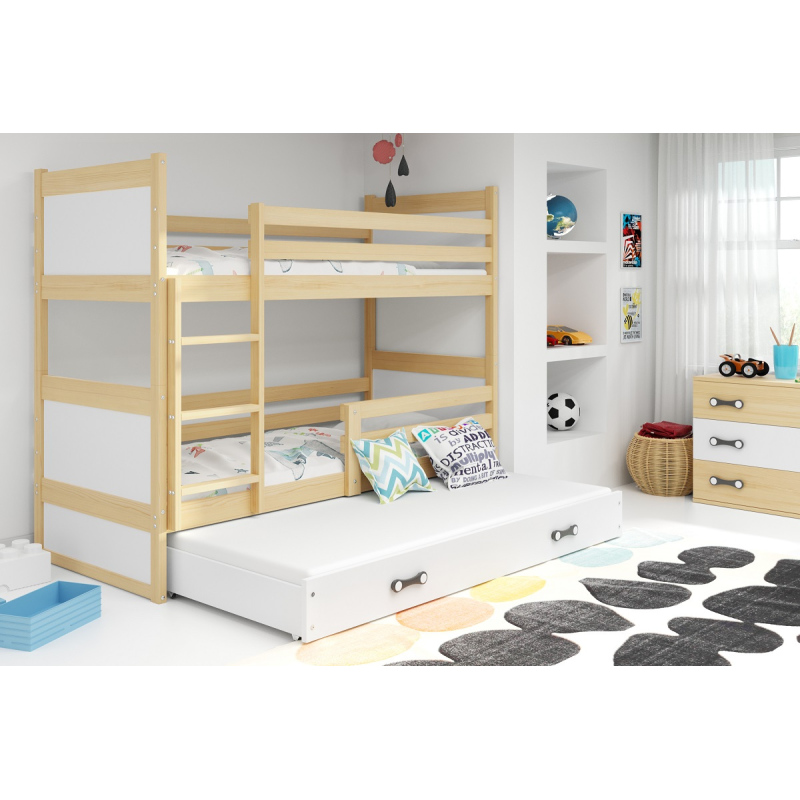 Dětská patrová postel s přistýlkou bez matrací 80x190 FERGUS - borovice / bílá