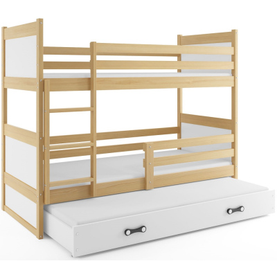 Dětská patrová postel s přistýlkou bez matrací 80x190 FERGUS - borovice / bílá