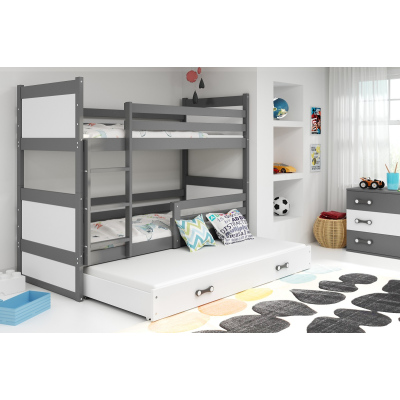 Dětská patrová postel s přistýlkou a matracemi 80x190 FERGUS - grafit / bílá