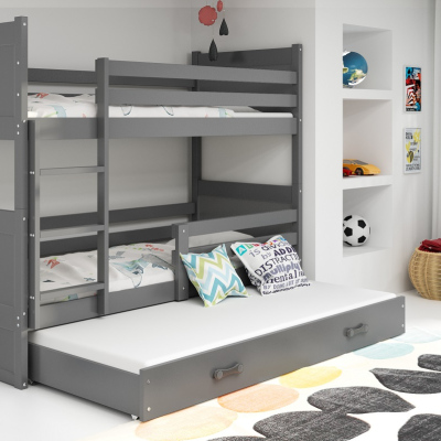 Dětská patrová postel s přistýlkou bez matrací 80x190 FERGUS - grafit