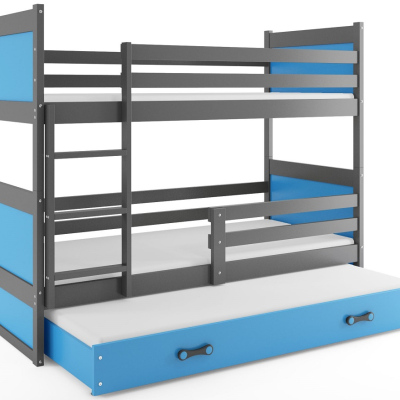 Dětská patrová postel s přistýlkou bez matrací 80x190 FERGUS - grafit / modrá