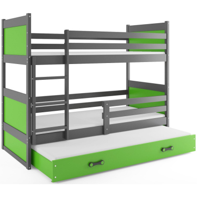 Dětská patrová postel s přistýlkou a matracemi 80x190 FERGUS - grafit / zelená