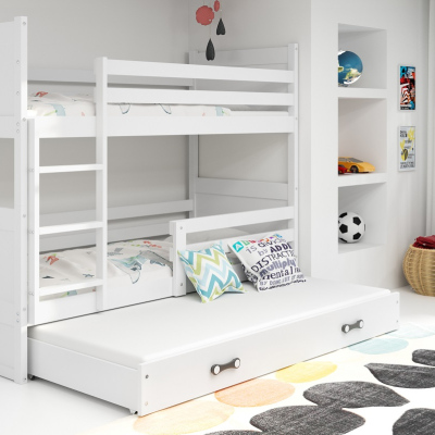 Dětská patrová postel s přistýlkou a matracemi 80x160 FERGUS - bílá