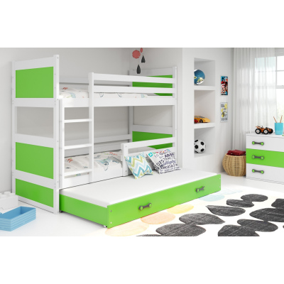 Dětská patrová postel s přistýlkou a matracemi 80x160 FERGUS - bílá / zelená