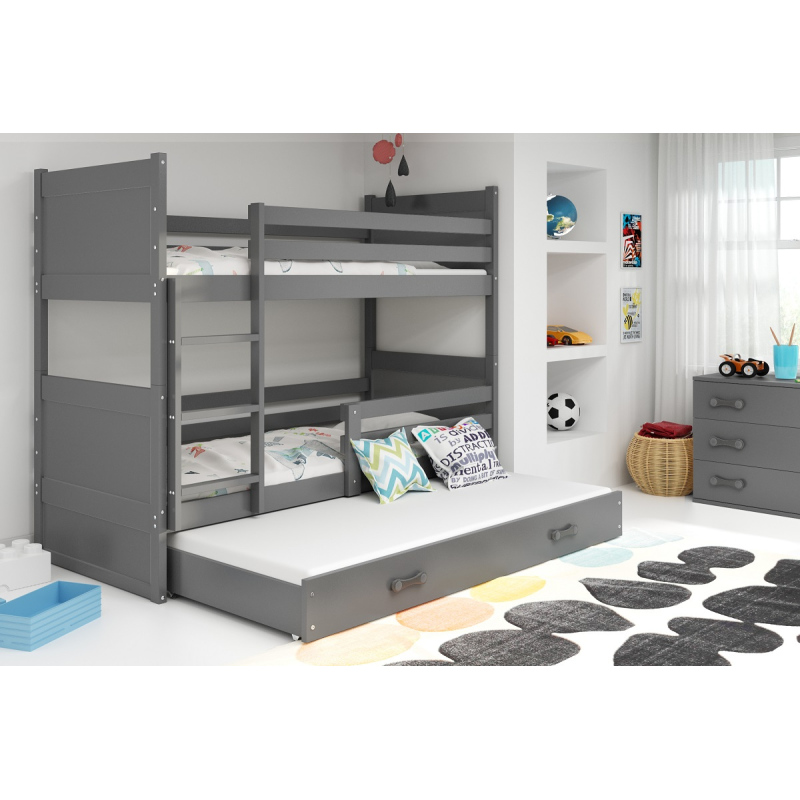 Dětská patrová postel s přistýlkou a matracemi 80x160 FERGUS - grafit