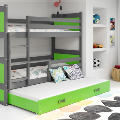 Dětská patrová postel s přistýlkou bez matrací 80x160 FERGUS - grafit / zelená