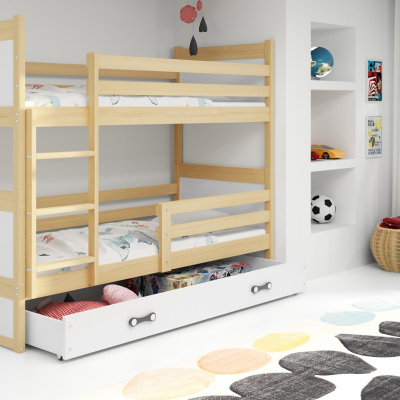 Dětská patrová postel s úložným prostorem bez matrace 90x200 FERGUS - borovice / bílá