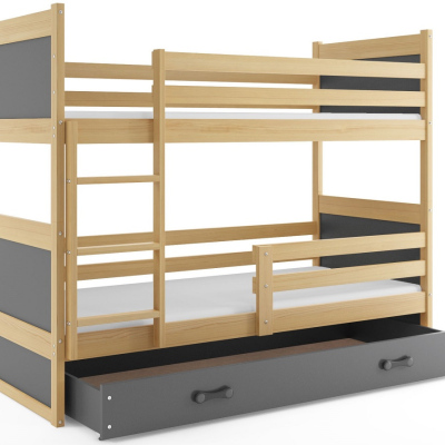 Dětská patrová postel s úložným prostorem s matracemi 90x200 FERGUS - borovice / grafit