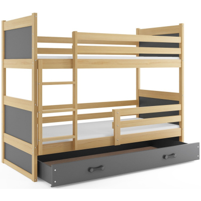 Dětská patrová postel s úložným prostorem bez matrace 90x200 FERGUS - borovice / grafit