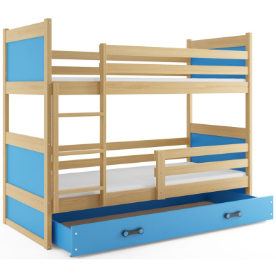 Dětská patrová postel s úložným prostorem bez matrace 90x200 FERGUS - borovice / modrá