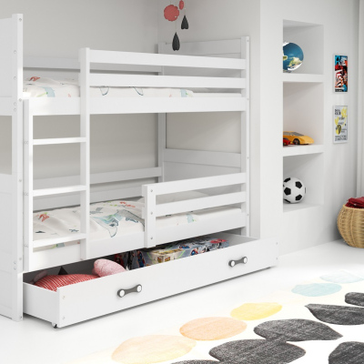 Dětská patrová postel s úložným prostorem s matracemi 90x200 FERGUS - bílá