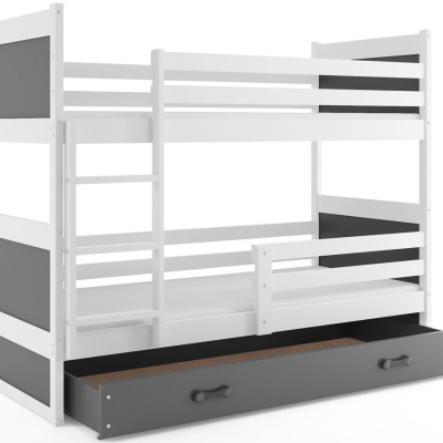 Dětská patrová postel s úložným prostorem s matracemi 90x200 FERGUS - bílá / grafit