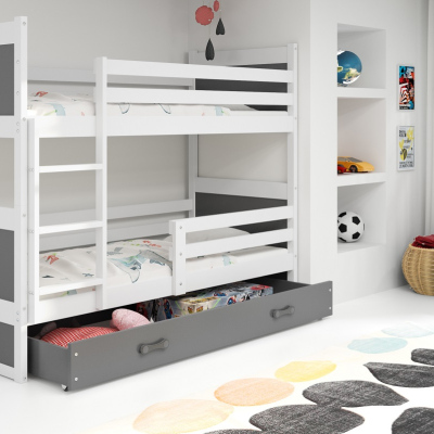 Dětská patrová postel s úložným prostorem s matracemi 90x200 FERGUS - bílá / grafit