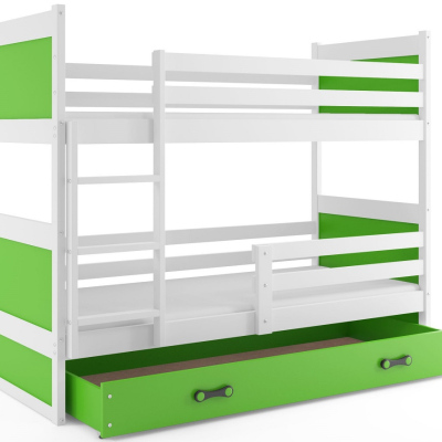 Dětská patrová postel s úložným prostorem s matracemi 90x200 FERGUS - bílá / zelená