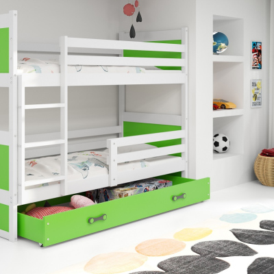 Dětská patrová postel s úložným prostorem bez matrace 90x200 FERGUS - bílá / zelená